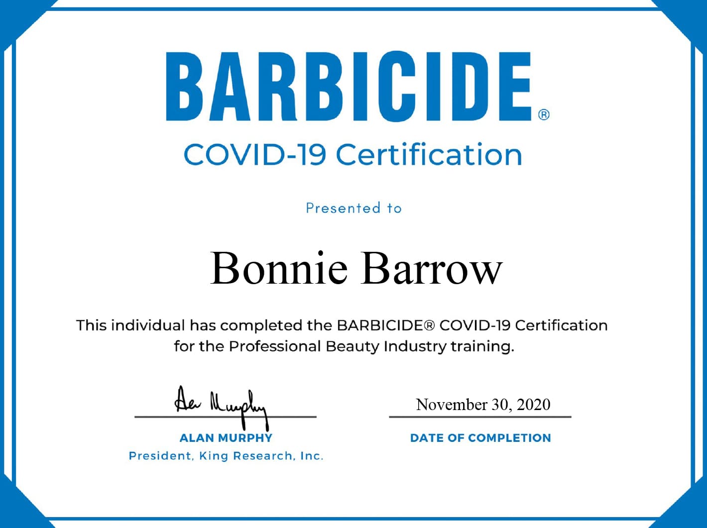 Barbicide Covid-19 Certification